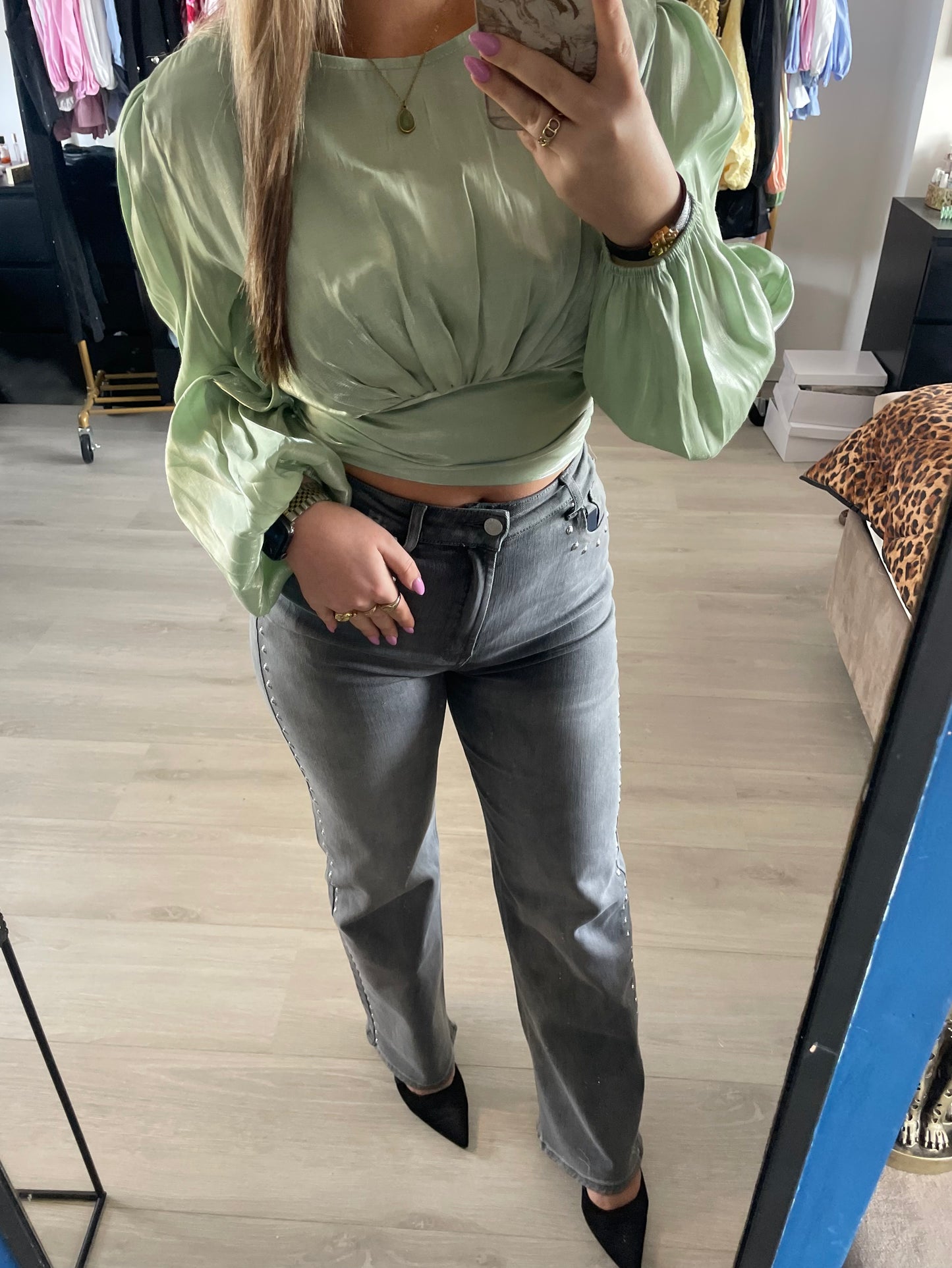 Luxe Satin Puff Top - Mintgroen