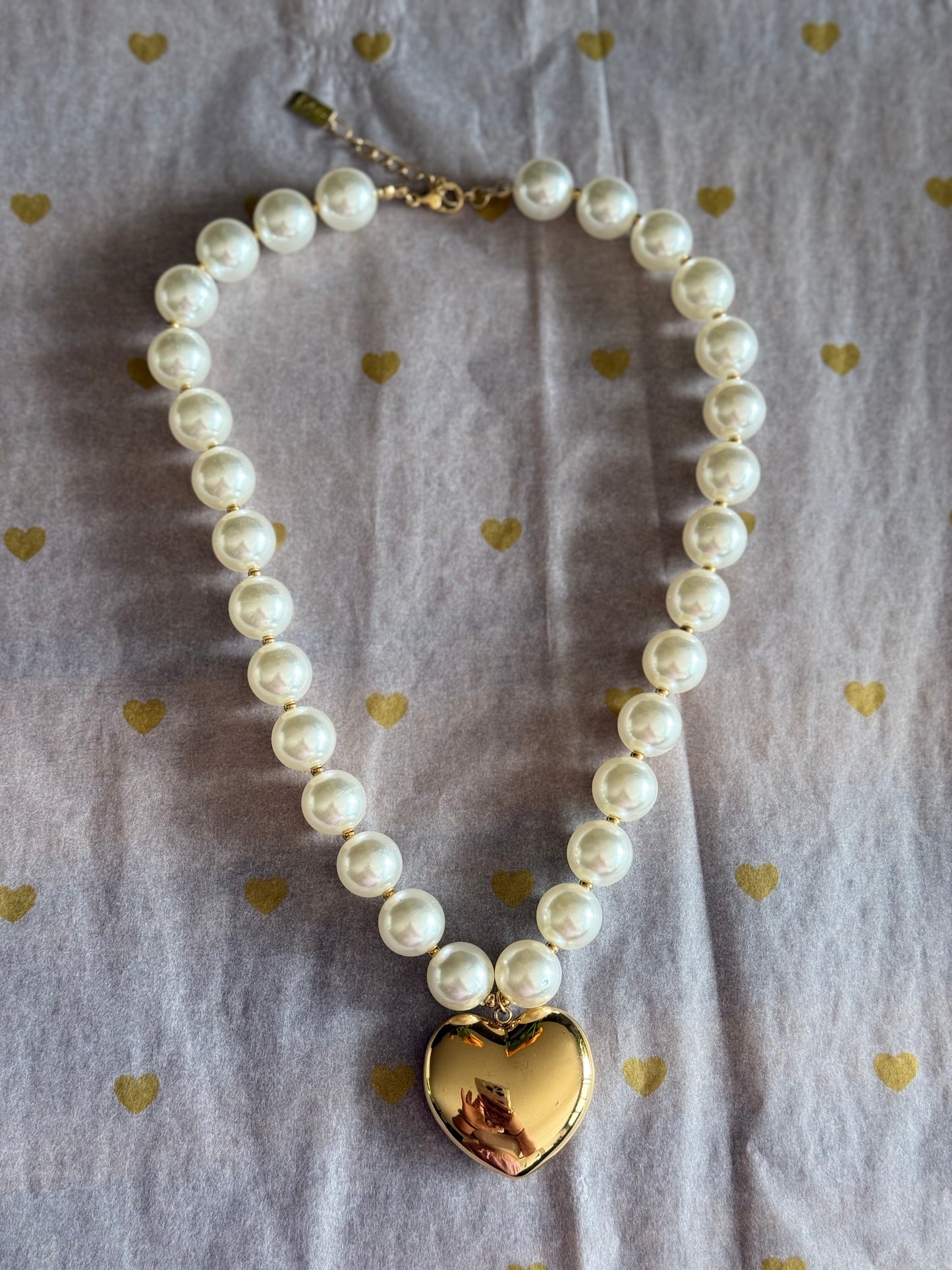 Golden Heart Pearl Necklace