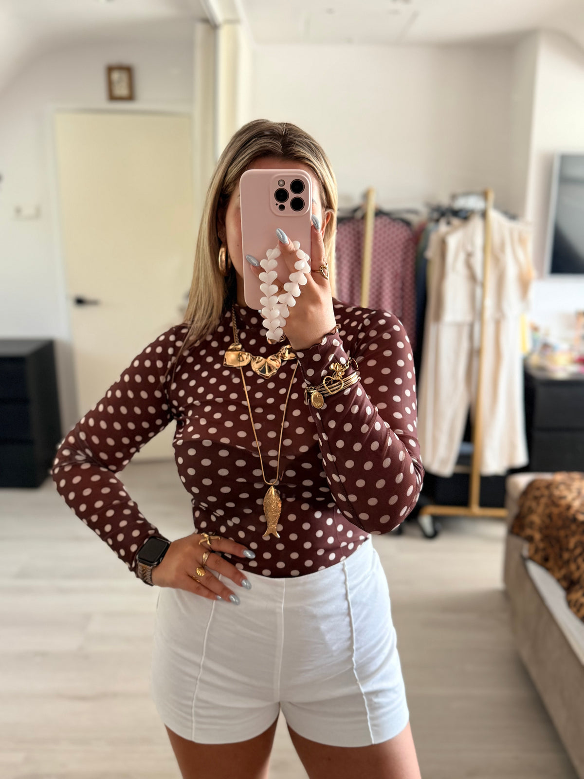 Coco Mesh Polka Dot Top - Bruin