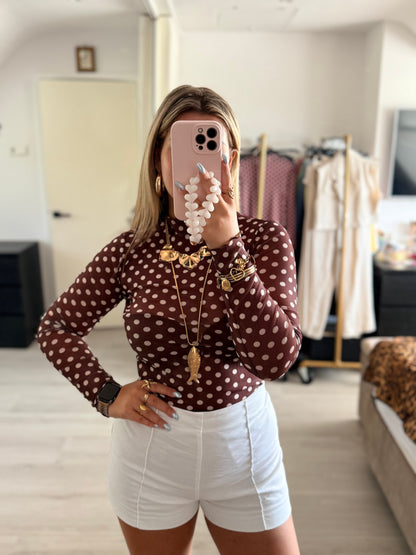 Coco Mesh Polka Dot Top - Bruin