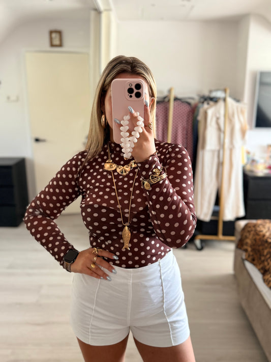Coco Mesh Polka Dot Top - Bruin