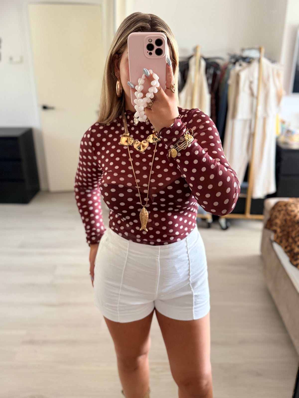 Coco Mesh Polka Dot Top - Bordeaux