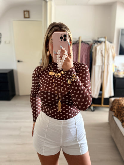 Coco Mesh Polka Dot Top - Bruin