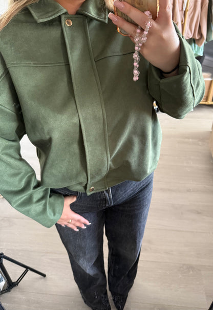 Viral Suede Look Jacket - Army Green
