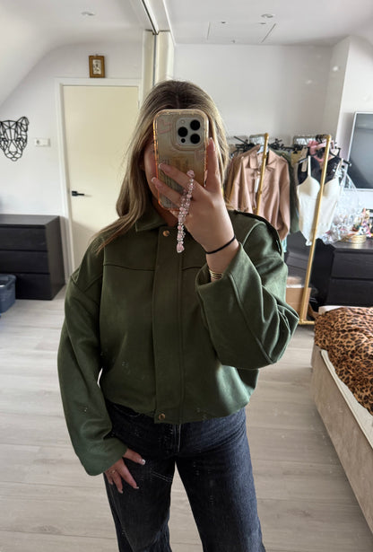 Viral Suede Look Jacket - Army Green