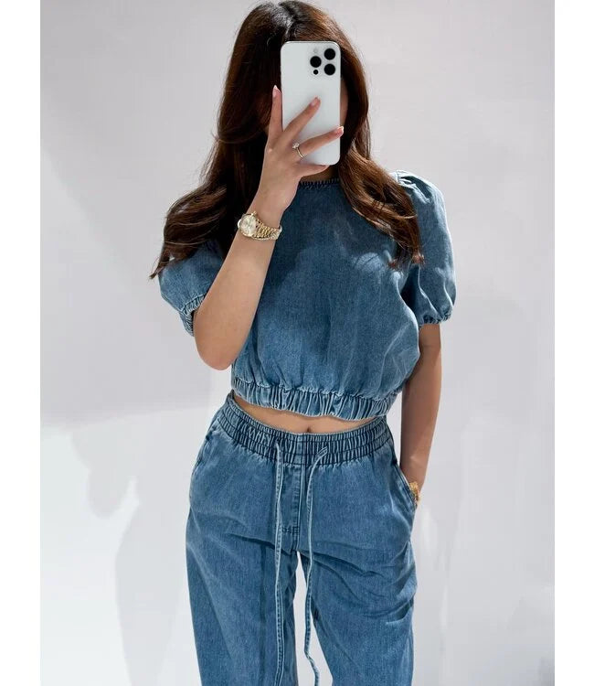 Denim Dream Crop Top - Blauw