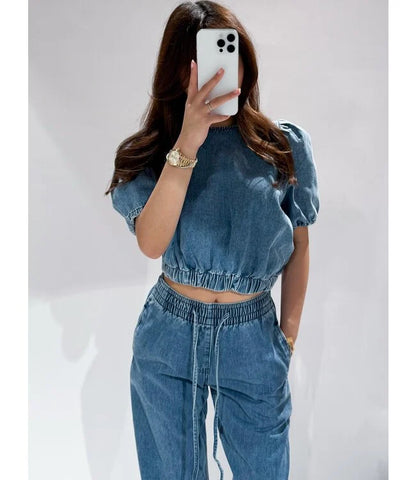 Denim Dream Crop Top - Blauw