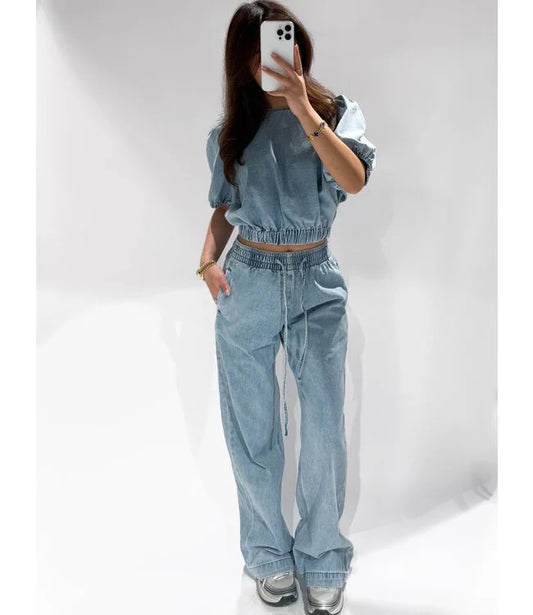 Denim Dream Wide Leg Pants - Lichtblauw