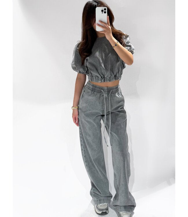 Denim Dream Wide Leg Pants - Grijs