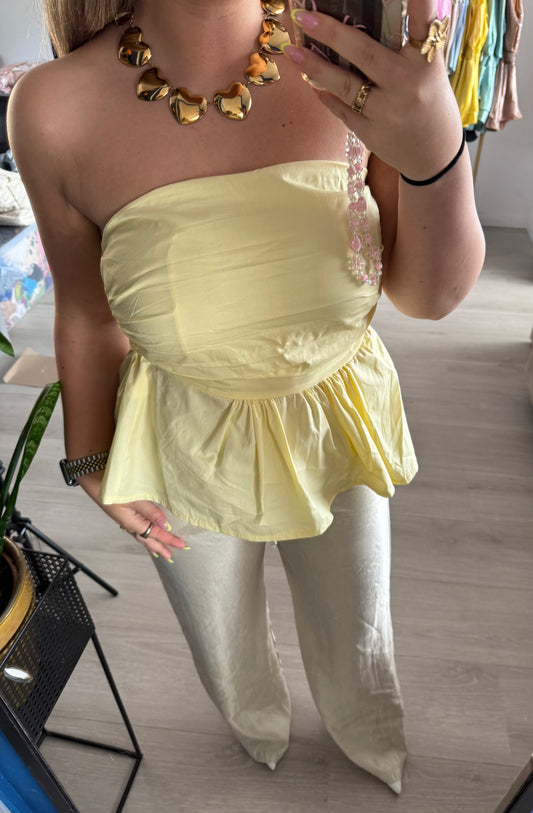 Cé Peplum Top - Geel